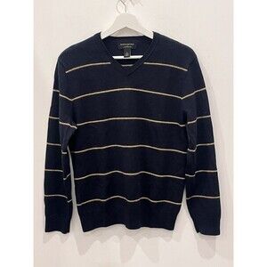 Banana Republic 100% Merino Wool Striped Sweater Sz L Navy Yellow Preppy Classic